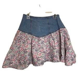 Hand Crafted Jean Skirt Floral Pattern Size Small Vintage